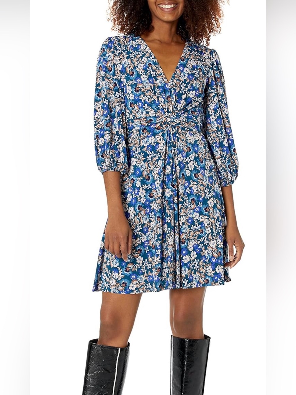NWOT Vince Camuto Blue Floral Twist-Front Long Sleeve Dress, 8